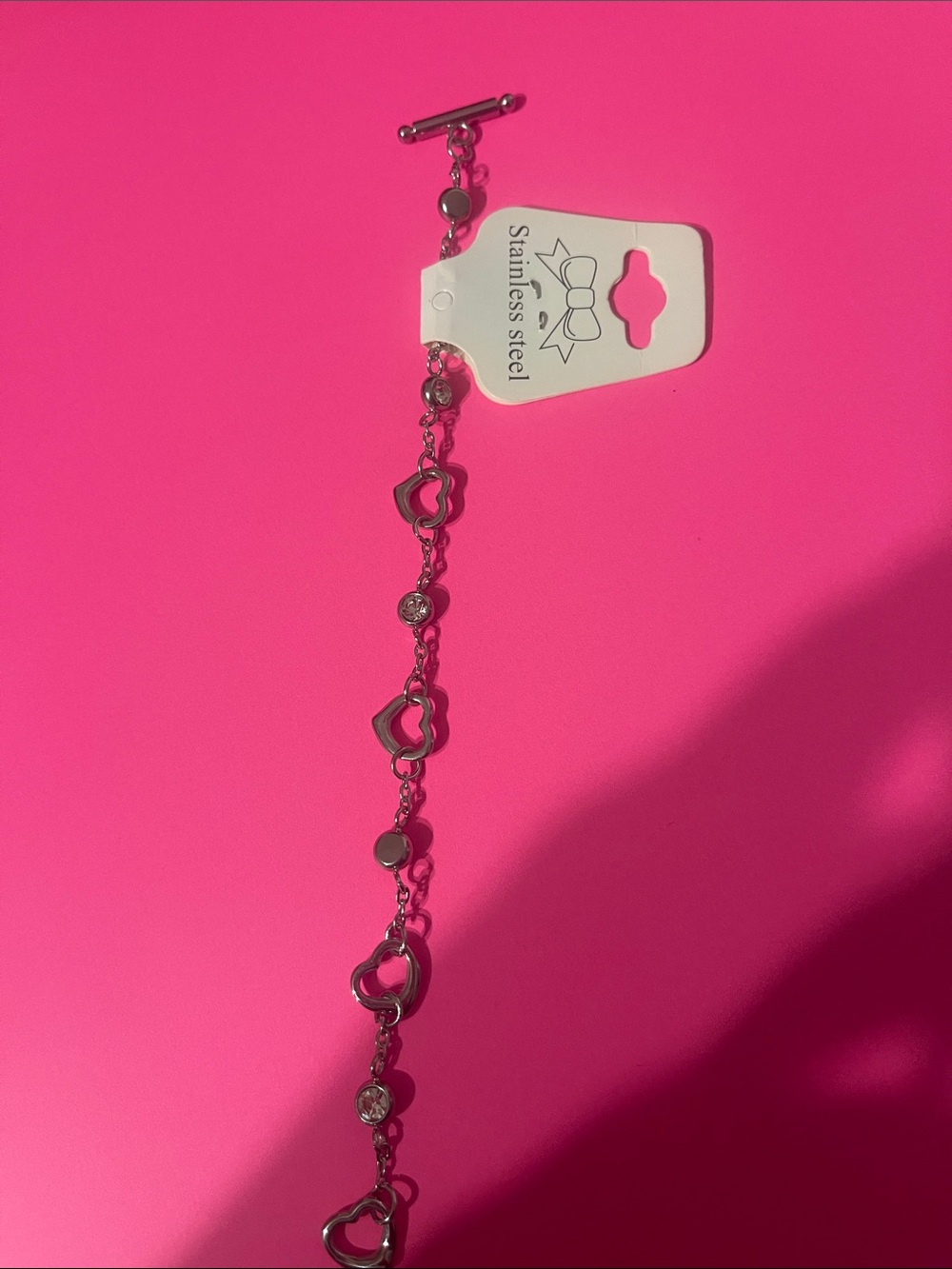 Stainless Steel Heart Charm Bracelet - Silver
